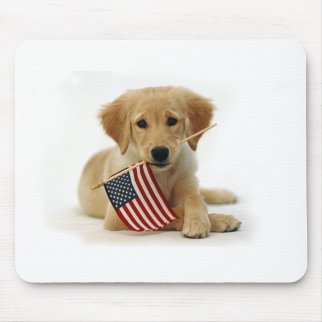 Golden Retriever Puppy and Flag Mouse Pad (Front)