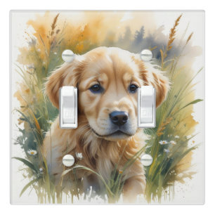 Golden retriever puppy at sunset light switch cover