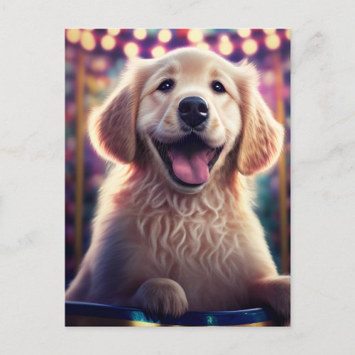 Golden Retriever Puppy at the Carnival _ Postcard