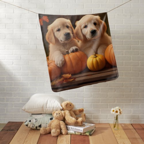 Golden Retriever Puppy Autumn Delight Pumpkin  Baby Blanket