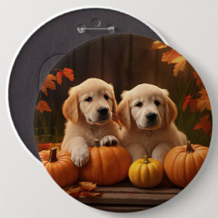 Golden Retriever Puppy Autumn Delight Pumpkin Button