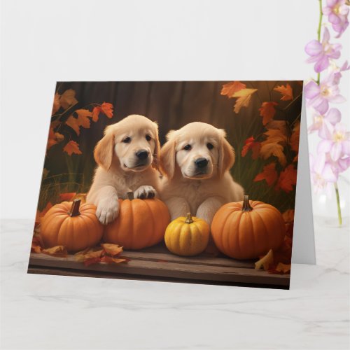 Golden Retriever Puppy Autumn Delight Pumpkin  Card