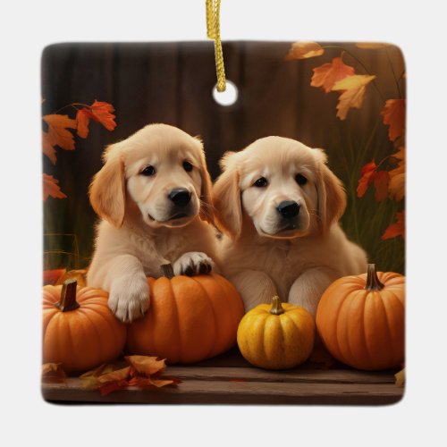 Golden Retriever Puppy Autumn Delight Pumpkin  Ceramic Ornament