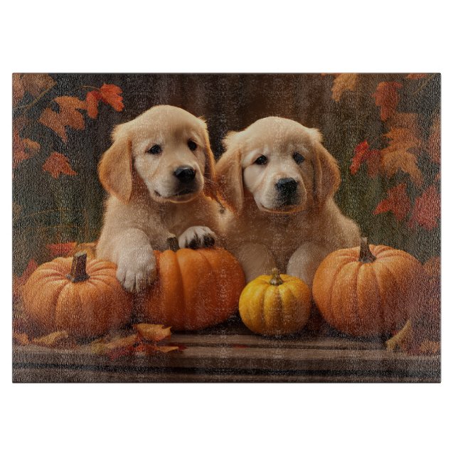 Golden Retriever Puppy Autumn Delight Pumpkin  Cutting Board (Front)