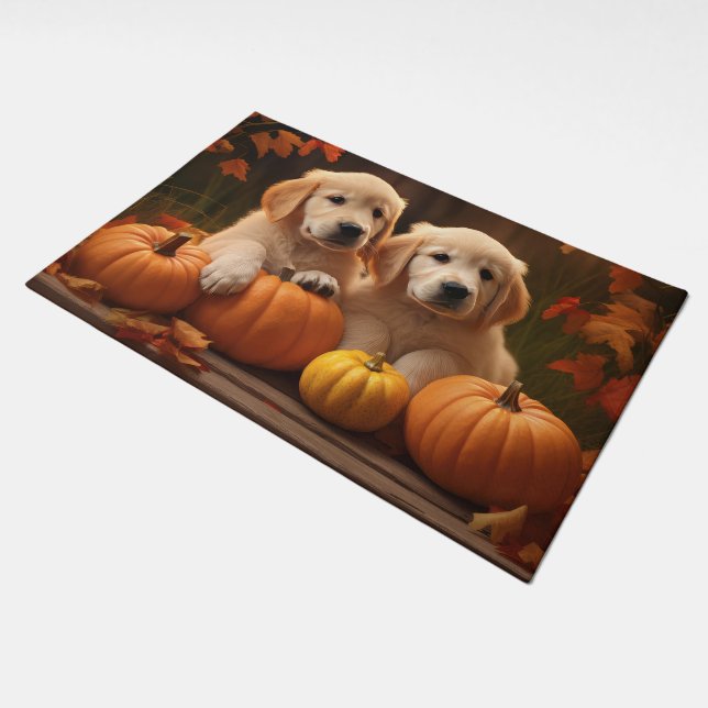 Golden Retriever Puppy Autumn Delight Pumpkin  Doormat (Angled)