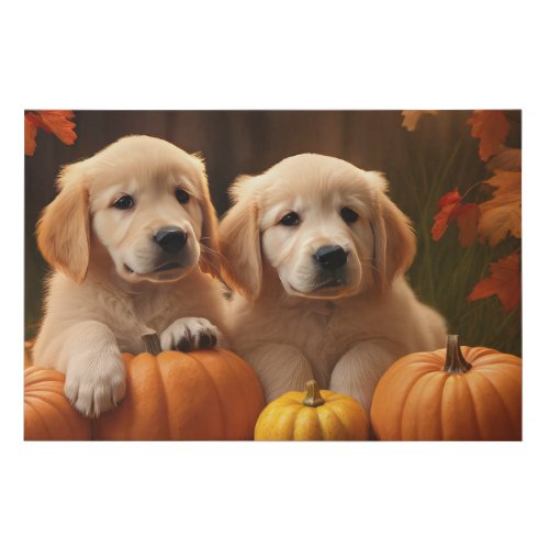 Golden Retriever Puppy Autumn Delight Pumpkin  Faux Canvas Print