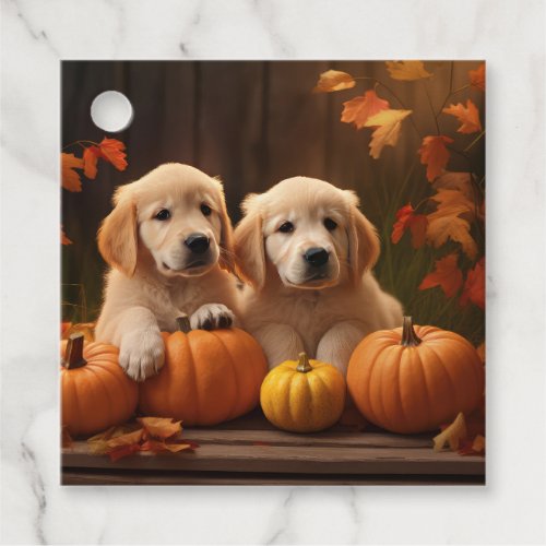 Golden Retriever Puppy Autumn Delight Pumpkin  Favor Tags