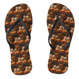 Golden Retriever Puppy Autumn Delight Pumpkin Flip Flops