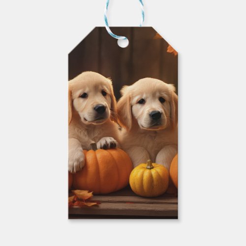 Golden Retriever Puppy Autumn Delight Pumpkin  Gift Tags