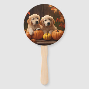 Golden Retriever Puppy Autumn Delight Pumpkin Hand Fan