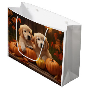 Golden Retriever Puppy Autumn Delight Pumpkin Large Gift Bag