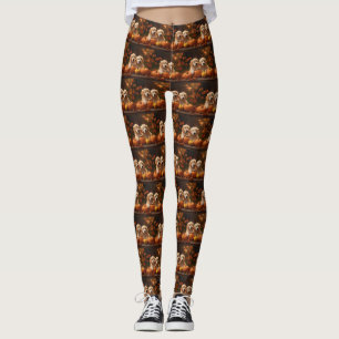 Golden Retriever Puppy Autumn Delight Pumpkin Leggings