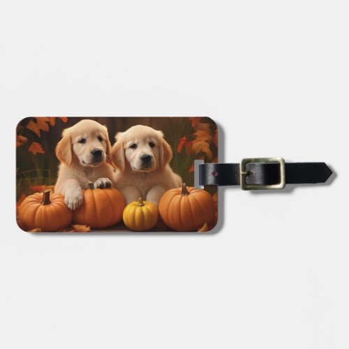 Golden Retriever Puppy Autumn Delight Pumpkin  Luggage Tag