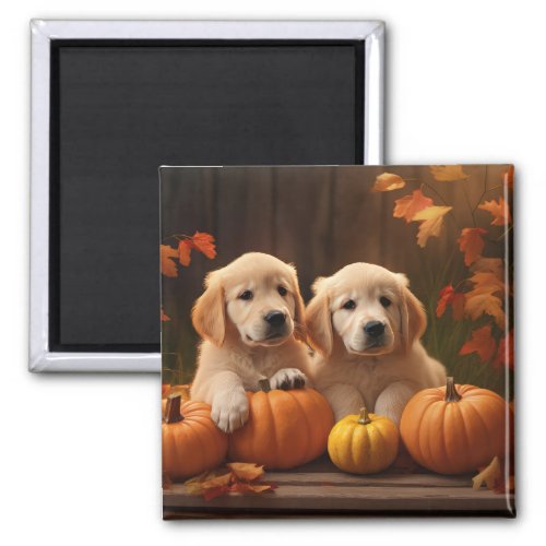 Golden Retriever Puppy Autumn Delight Pumpkin  Magnet