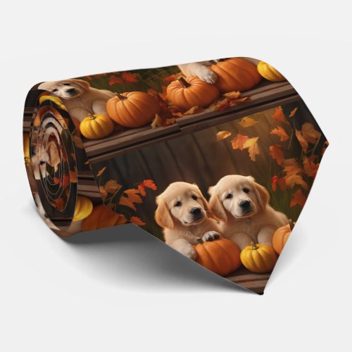 Golden Retriever Puppy Autumn Delight Pumpkin  Neck Tie