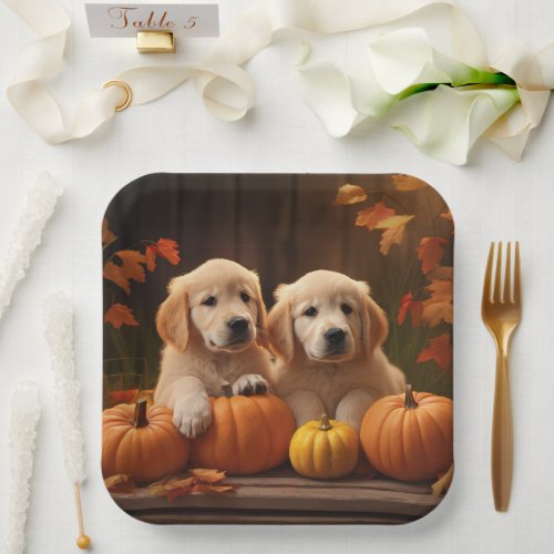 Golden Retriever Puppy Autumn Delight Pumpkin  Paper Plates