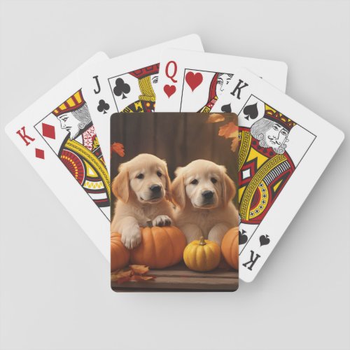 Golden Retriever Puppy Autumn Delight Pumpkin  Playing Cards