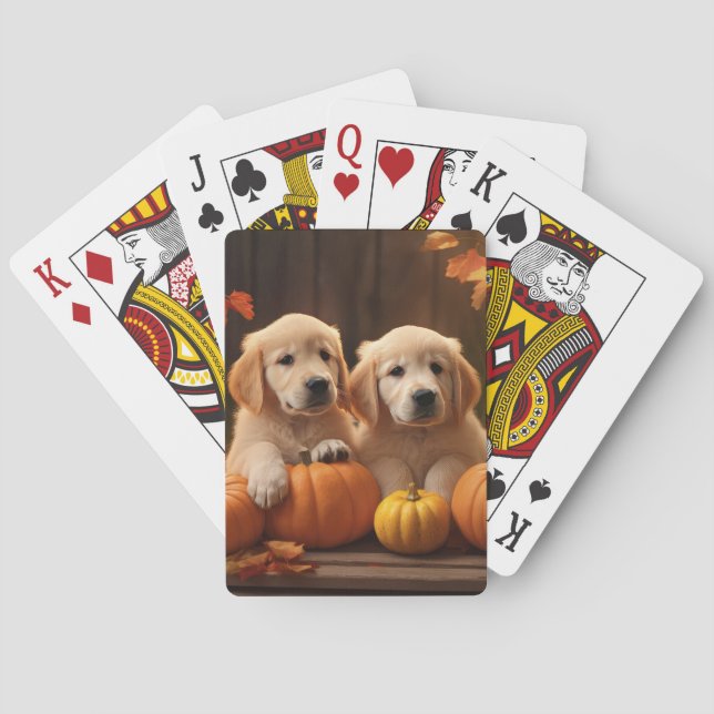 Golden Retriever Puppy Autumn Delight Pumpkin  Poker Cards (Back)