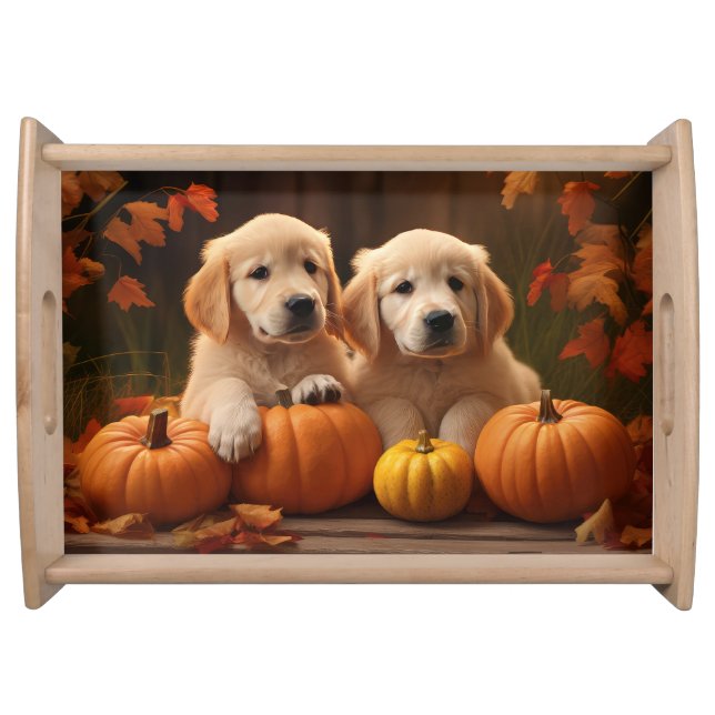 Golden Retriever Puppy Autumn Delight Pumpkin  Serving Tray (Front)