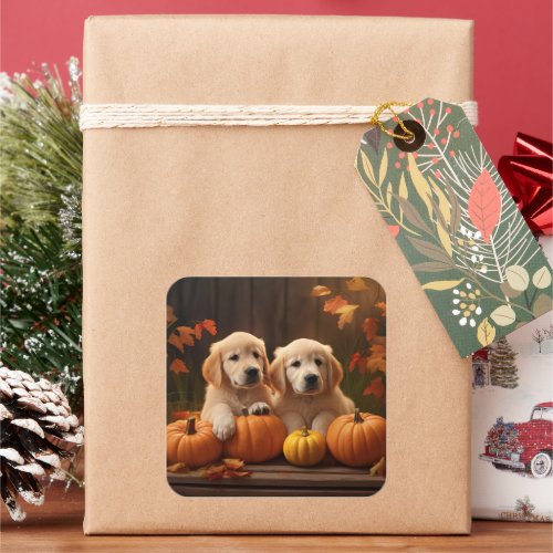 Golden Retriever Puppy Autumn Delight Pumpkin  Square Sticker