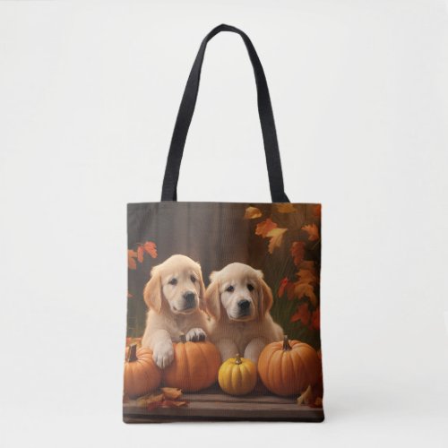 Golden Retriever Puppy Autumn Delight Pumpkin  Tote Bag