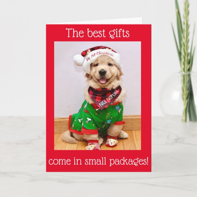 Golden Retriever Puppy Baby’s 1st Christmas  Holiday Card (Front)