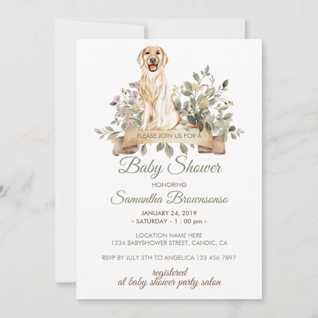 Golden Retriever Puppy Baby Shower Invitation
