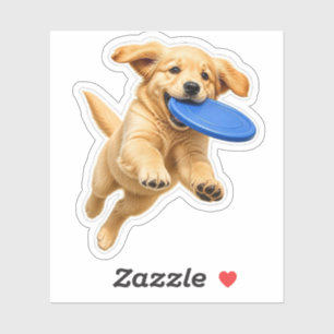Golden Retriever Puppy Catching Frisbee Sticker