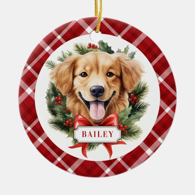 Golden Retriever Puppy Ceramic Circle Ornament (Front)