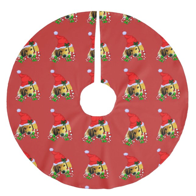 Golden Retriever Puppy Christmas Brushed Polyester Tree Skirt (Front)