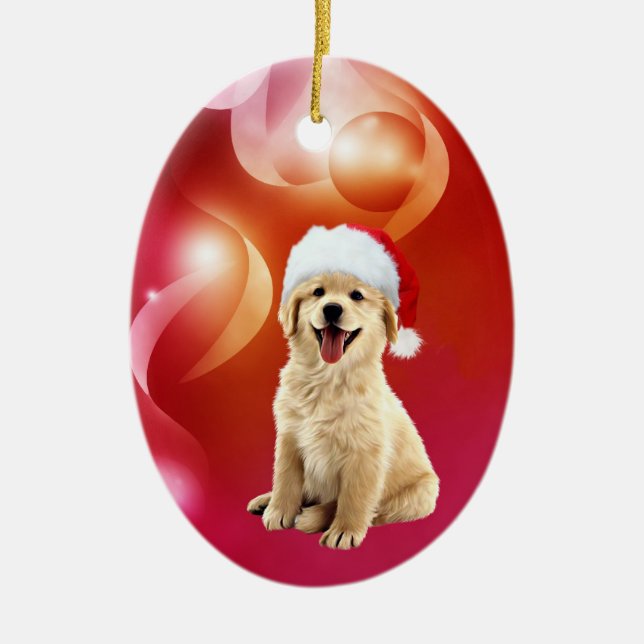 Golden retriever puppy Christmas Ceramic Ornament (Front)
