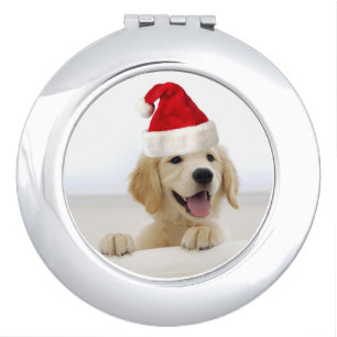 Golden Retriever Puppy Christmas Compact Mirror