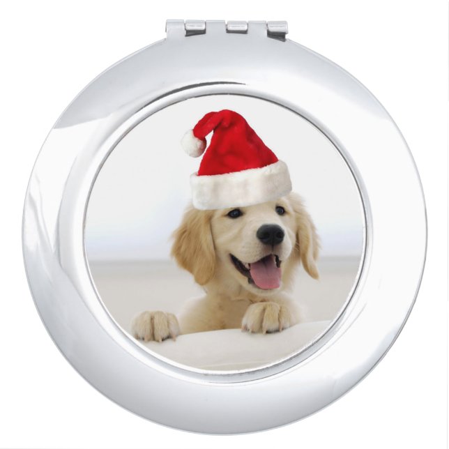 Golden Retriever Puppy Christmas Compact Mirror (Front)