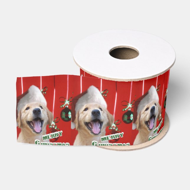 Golden Retriever Puppy Christmas Grosgrain Ribbon (Spool)