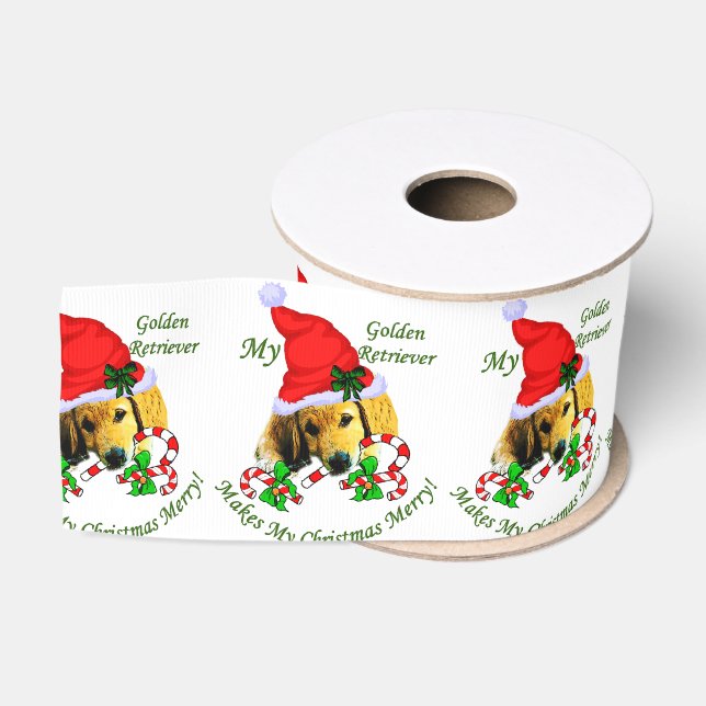 Golden Retriever Puppy Christmas Grosgrain Ribbon (Spool)