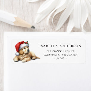 Golden Retriever Puppy Christmas Hat Address Label