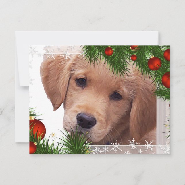 Golden Retriever Puppy Christmas Holiday Card (Front)