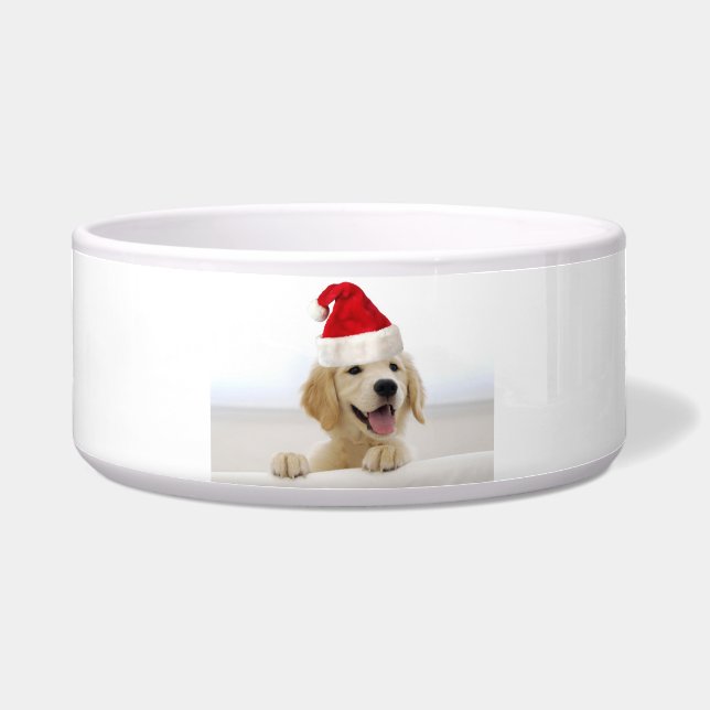 Golden Retriever Puppy Christmas Large Pet Bowl (Front)