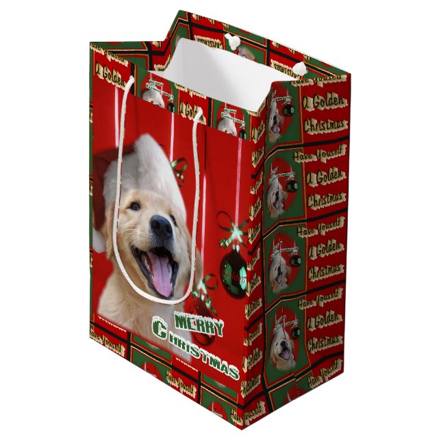 Golden Retriever Puppy Christmas Medium Gift Bag (Front Angled)