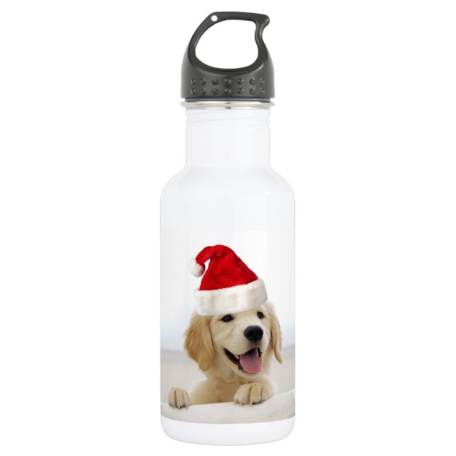 Golden Retriever Puppy Christmas Stainless Steel Water Bottle (Front)