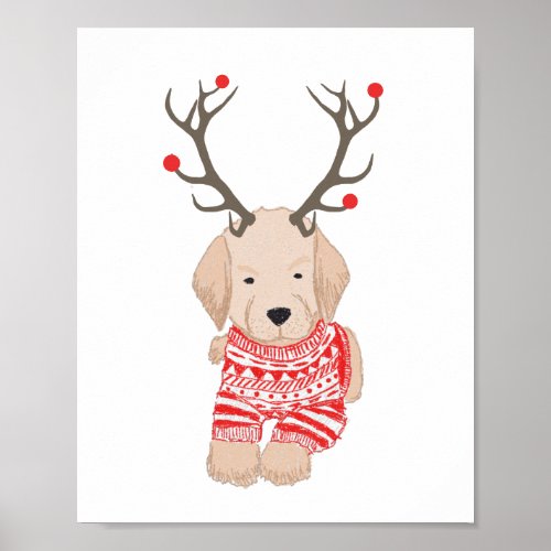 Golden Retriever Puppy  Christmas Sweater Antlers Poster