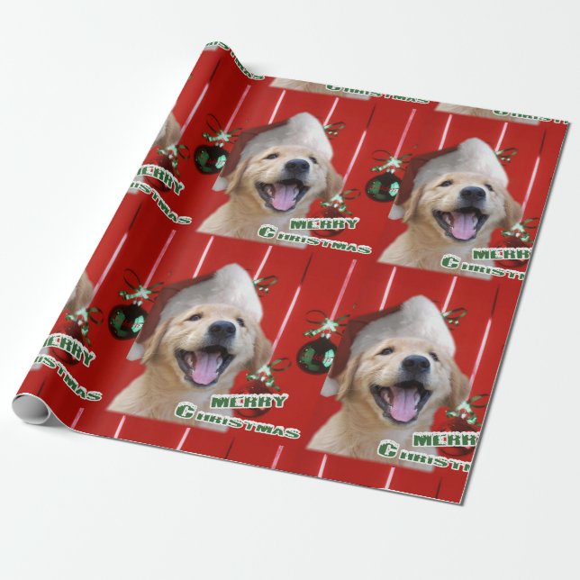 Golden Retriever Puppy Christmas Wrapping Paper (Unrolled)