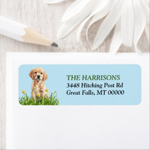 Golden Retriever Puppy Daffodil Garden Label