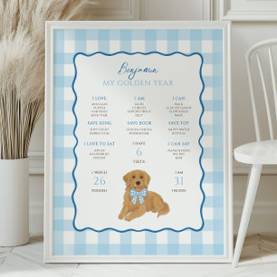 Golden Retriever Puppy Dog 1st Birthday Milestone Poster