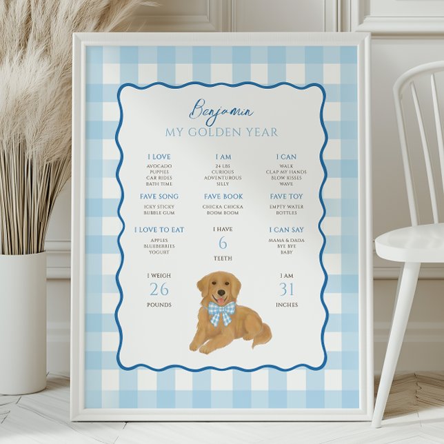 Golden Retriever Puppy Dog 1st Birthday Milestone  Poster (Creator Uploaded)