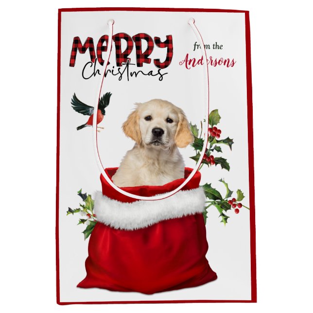 Golden Retriever Puppy Dog Christmas Medium Gift Bag (Front)