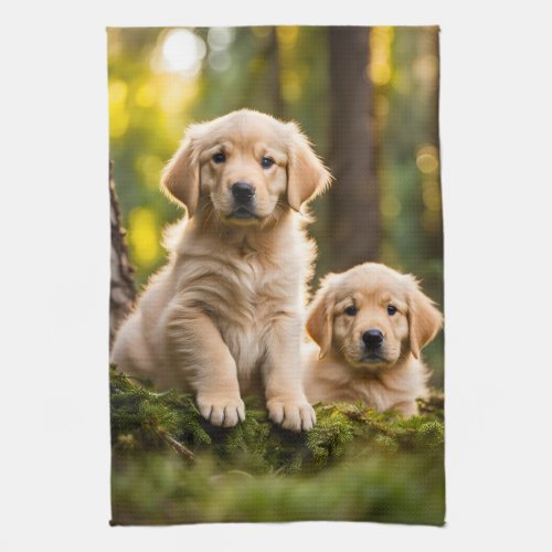 Golden Retriever puppy dog cute beautiful photo Kitchen Towel
