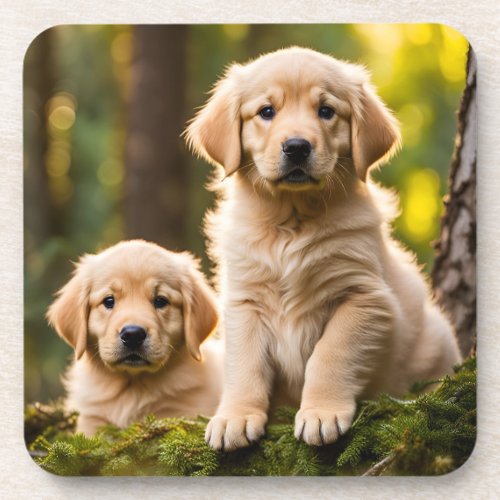 Golden Retriever puppy dog cute photo  Beverage Coaster