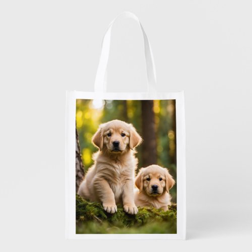 Golden Retriever puppy dog cute photo  Grocery Bag