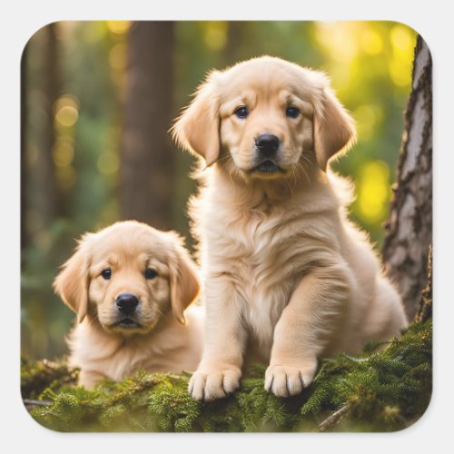 Golden Retriever puppy dog cute photo  Square Sticker